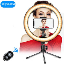 Load image into Gallery viewer, 26cm 10 inch Photo Ring light Led Bluetooth Remote Lamp Tripod Holder