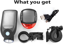 Load image into Gallery viewer, Bike Lights Front and Back Solar Bicycle Light USB Rechargeable LED Light Lamp 3 Function
