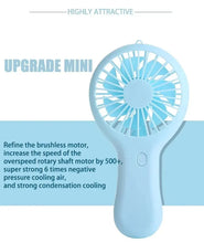 Load image into Gallery viewer, Creative Mini Handheld Small Fan USB Charging Portable 3 Speed High Wind Desktop Office Travel Pocket Fan Student Quiet Chroma