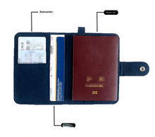 Load image into Gallery viewer, Black DIY Canvas Passport Holder with 4 Random Patches - Customizable Travel Document Wallet