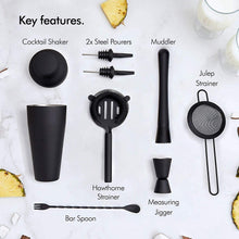 Load image into Gallery viewer, Cocktail Set, Cocktail Making Set, Parisian Matte Black 9 Piece Stainless Steel Cocktail Shaker Set, Bar Tool