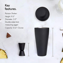 Load image into Gallery viewer, Cocktail Set, Cocktail Making Set, Parisian Matte Black 9 Piece Stainless Steel Cocktail Shaker Set, Bar Tool
