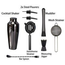 Load image into Gallery viewer, Cocktail Set, Cocktail Making Set, Parisian Matte Black 9 Piece Stainless Steel Cocktail Shaker Set, Bar Tool
