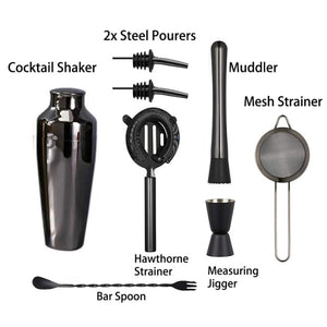 Cocktail Set, Cocktail Making Set, Parisian Matte Black 9 Piece Stainless Steel Cocktail Shaker Set, Bar Tool